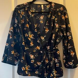 Navy floral Wrap Blouse